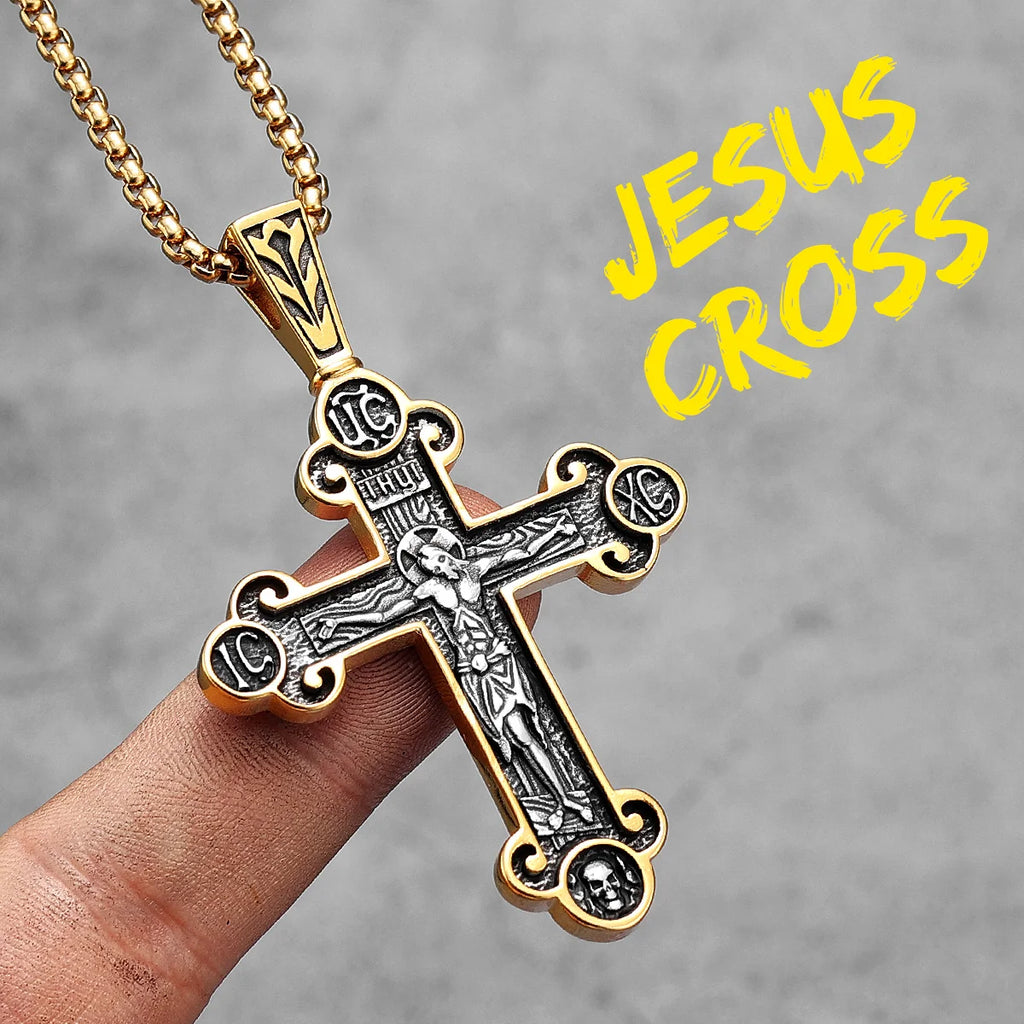INRI Jesus Cross Religon Amulet Stainless Steel Men Women Necklaces Pendants Chain Punk Trendy Jewelry Creativity Gift Wholesale