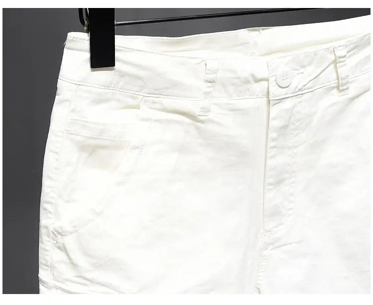 Korean Washed Luxury Men's Slim Jeans Designer Denim Short Pants for Summer Boyfriend Stretch Straight White Cargo Cotton Shorts