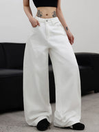 Women's White Classic Basics Versatile Fashionable Loose Jeans