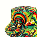 PENDRA Hip-hop Jamaican Character Print Double-sided Bucket Lightweight Fisherman Bucket Hat