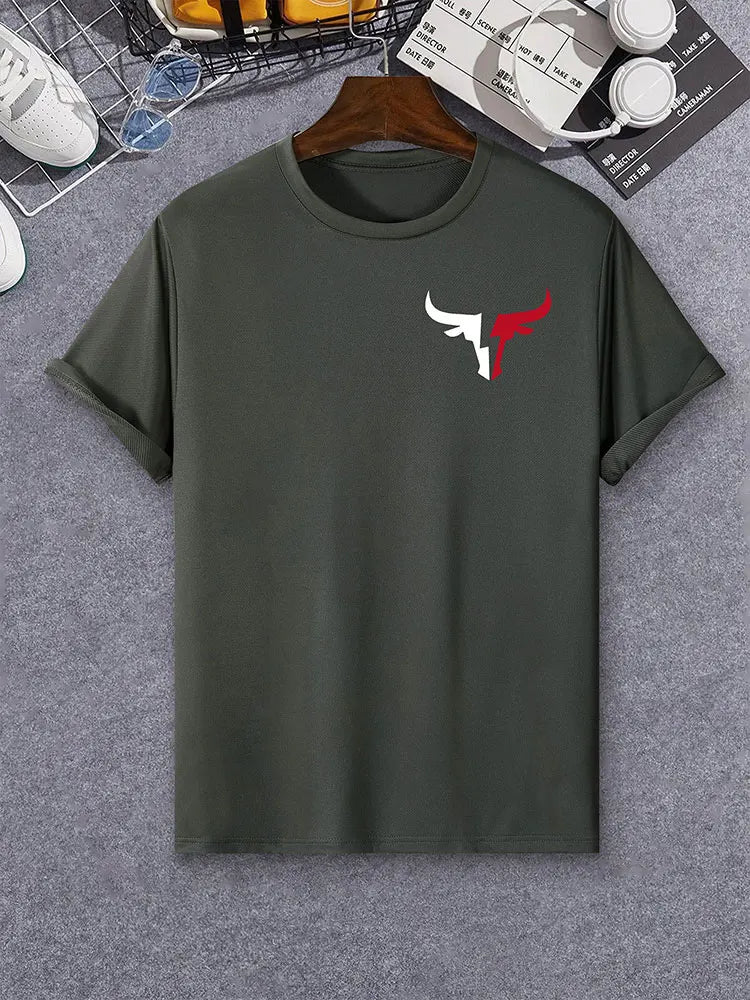 PENDRA Bull Print Tees Urban Short-Sleeve Travel T-Shirt