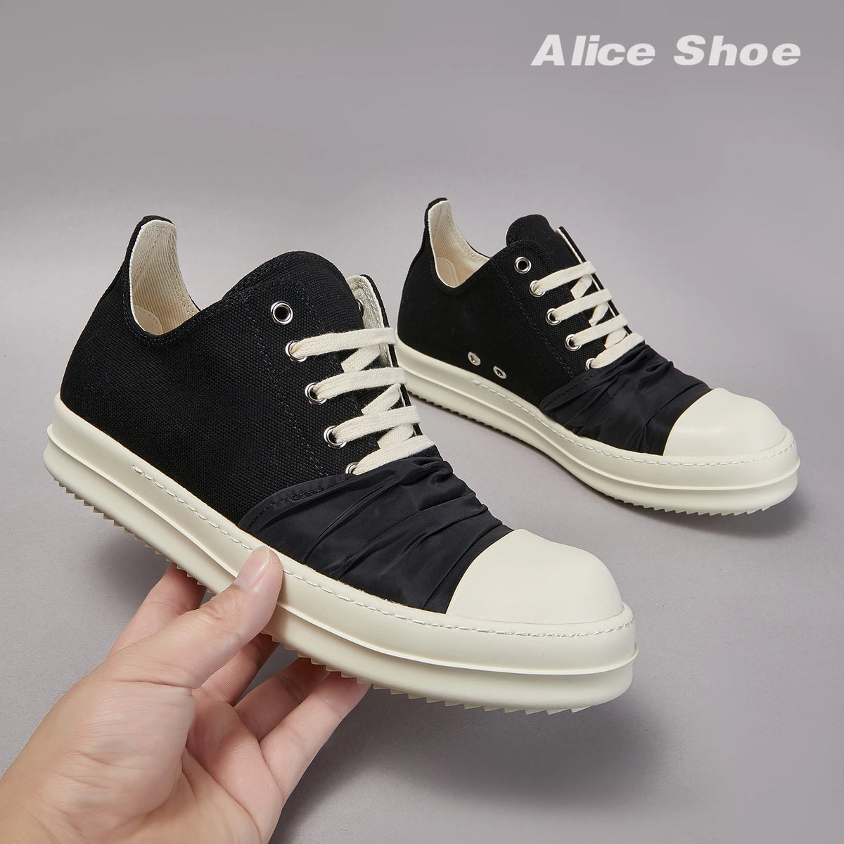 PENDRA Pleated Noir Black Canvas High-Top Zip Thick-Sole Edition 2 Platform Sneakers
