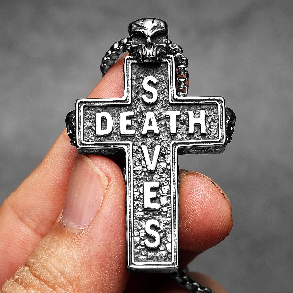 PENDRA Death Saves Skull Steel Necklace