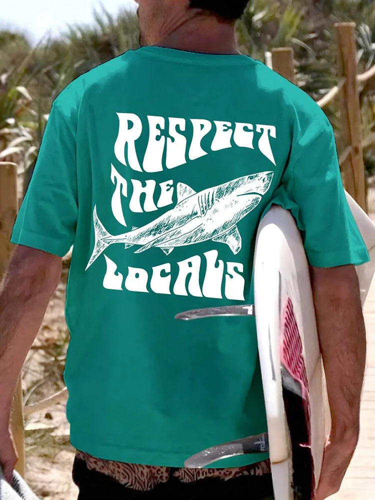Summer Outdoor Casual Men's T-shirt Seaside Surf Men's Short Sleeve Letter Shark Print Men's T-shirt Daily Street Fashion T-shir