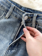 Korean style chic fashionable jeans women in 2026 spring fashion design sense spliced high waist retro nine cropped pants