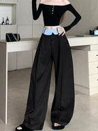 Suit wide leg pants women's autumn and winter striped patchwork high waisted casual fashion versatile straight leg pants