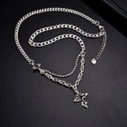 Hip Hop Cross Necklace for Men Boys,Fused Irregular 4-point Star Pendant with Splicing Collar,Cool Trendy Jewelry Gifts