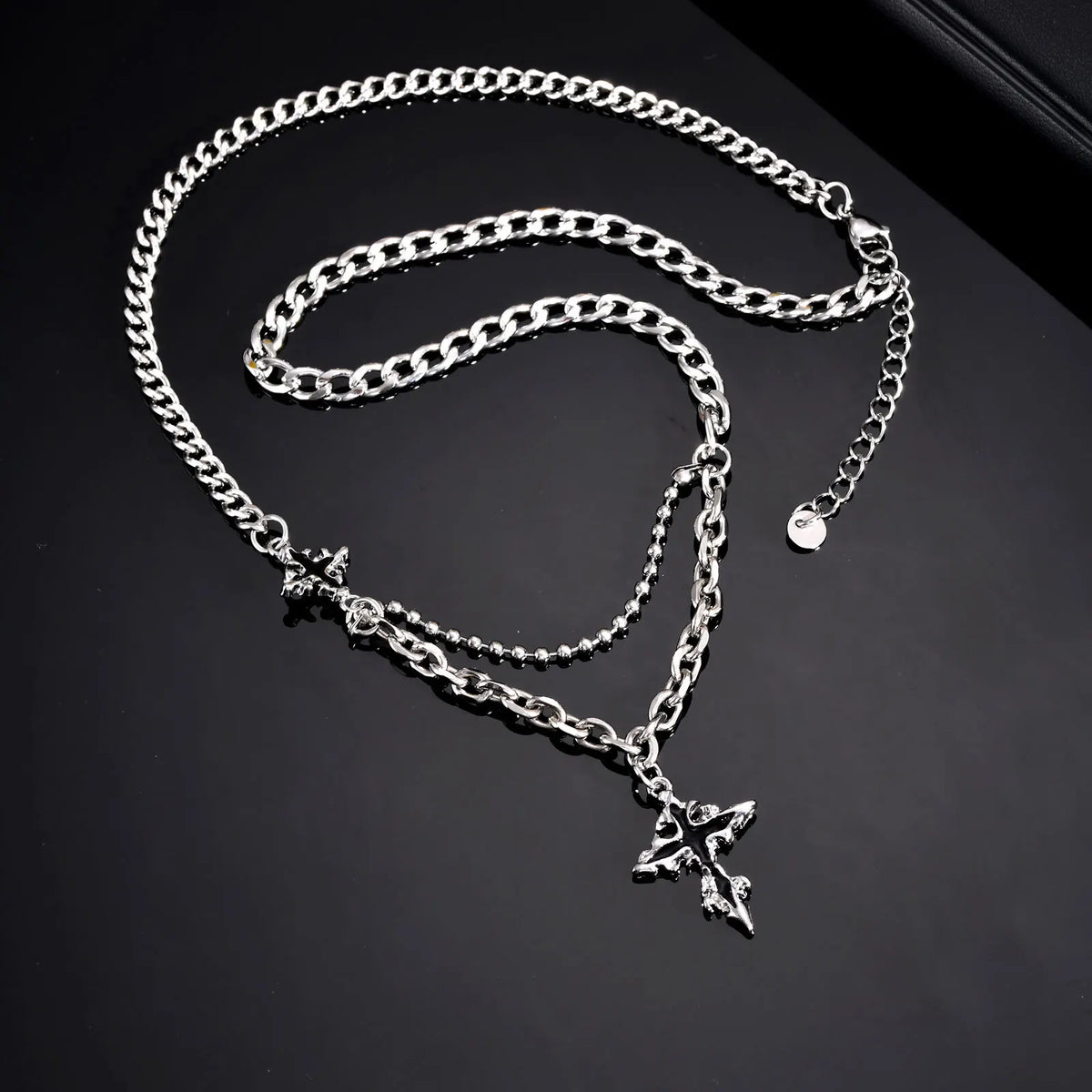 Hip Hop Cross Necklace for Men Boys,Fused Irregular 4-point Star Pendant with Splicing Collar,Cool Trendy Jewelry Gifts