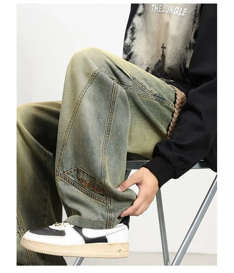 PENDRA Embroidery Washed Straight Pants