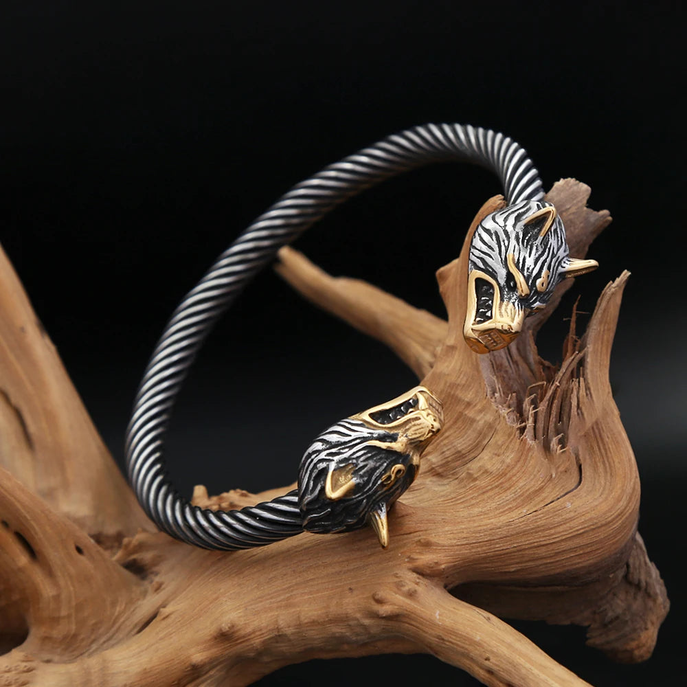 PENDRA Wolfduo Vintage Viking Double Wolf Bracelet
