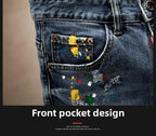 Beggar Ripped Denim Shorts Men's Summer Trendy Brand Ruffian Handsome Ink-splashing Elastic Washed Breeches Thin Short Pants