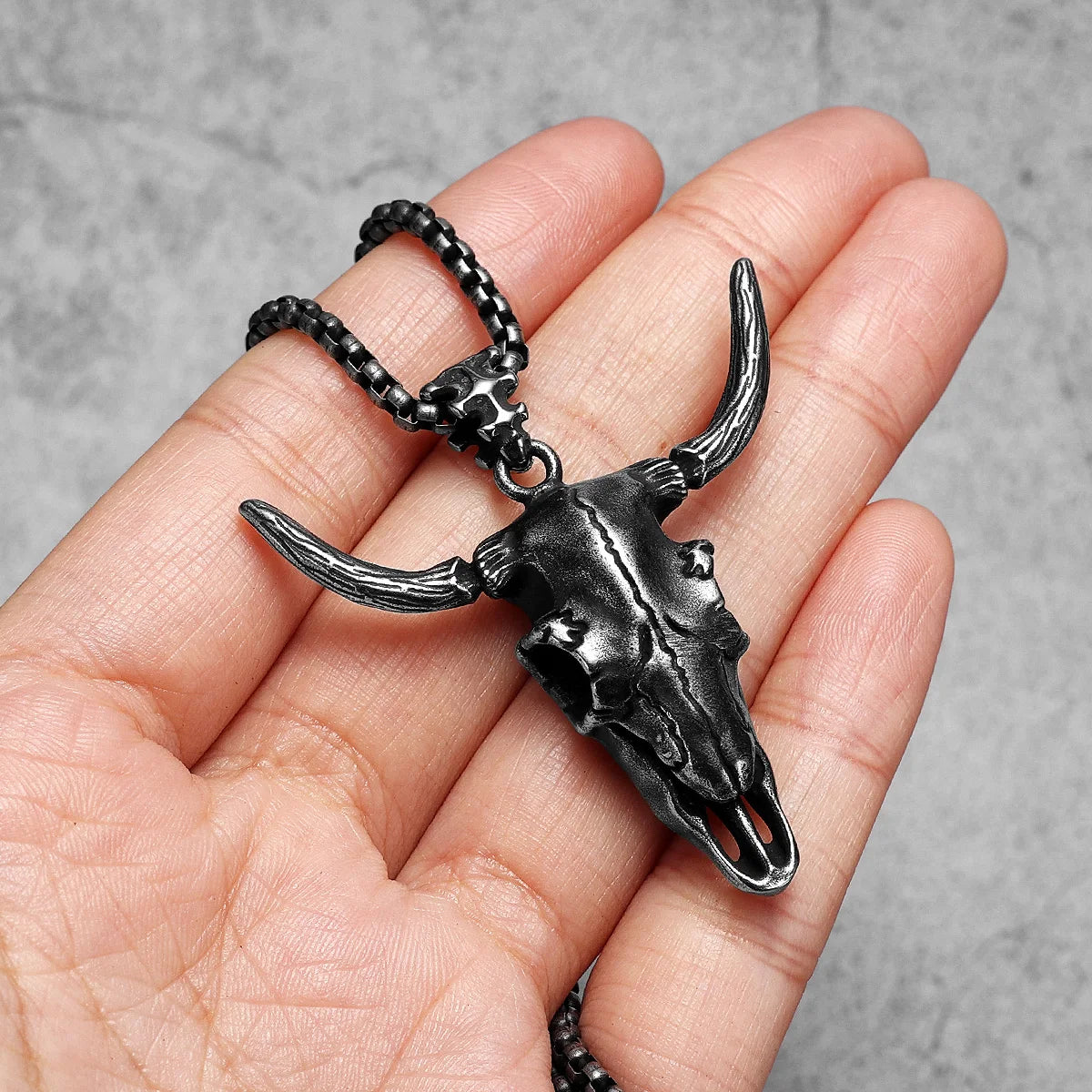 PENDRA OX Skull Western Steel Necklace