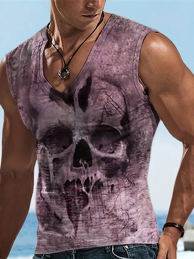 PENDRA Sleeveless Skull Print T-Shirt