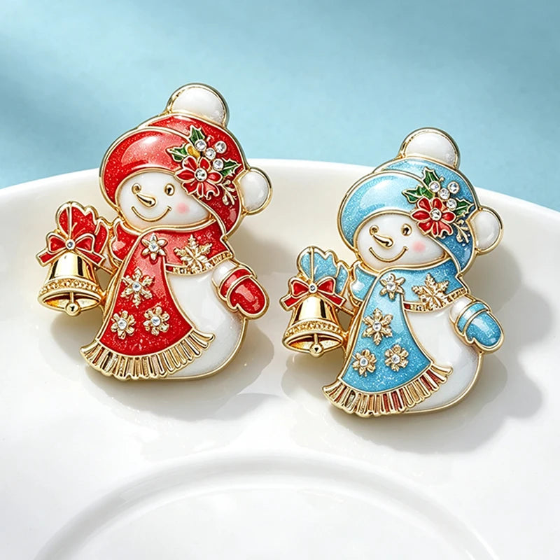 Wuli&baby Lovely Snowman Brooches For Women Unisex 2-color Taking Bell Snowman Christmas Brooch Pin New Year Gifts