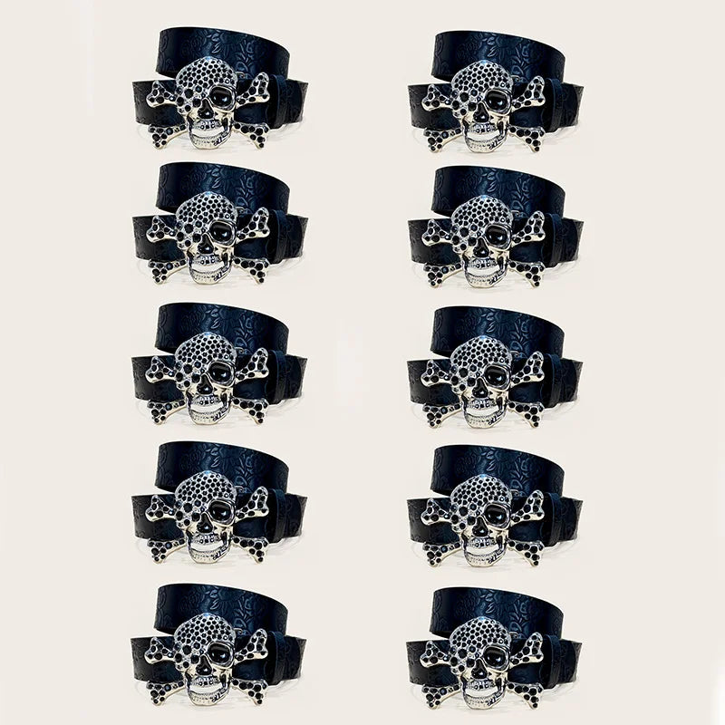 Gothic Accessories PU Leather Belt For men and women Skull Buckle Halloween Cosplay Decoration Floral Engraved Belt for Jeans