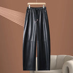 PENDRA High-Waist Drawstring Leather Pants