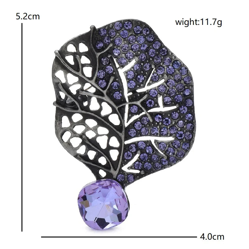 PENDRA Leafelle Rhinestone Crystal Leaf Brooch