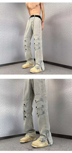 Original Luxury 2026 Brands Clothing Design Pants Men's High Street Tooling Jeans Niche High-end Zipper Split Micro-flared Pants