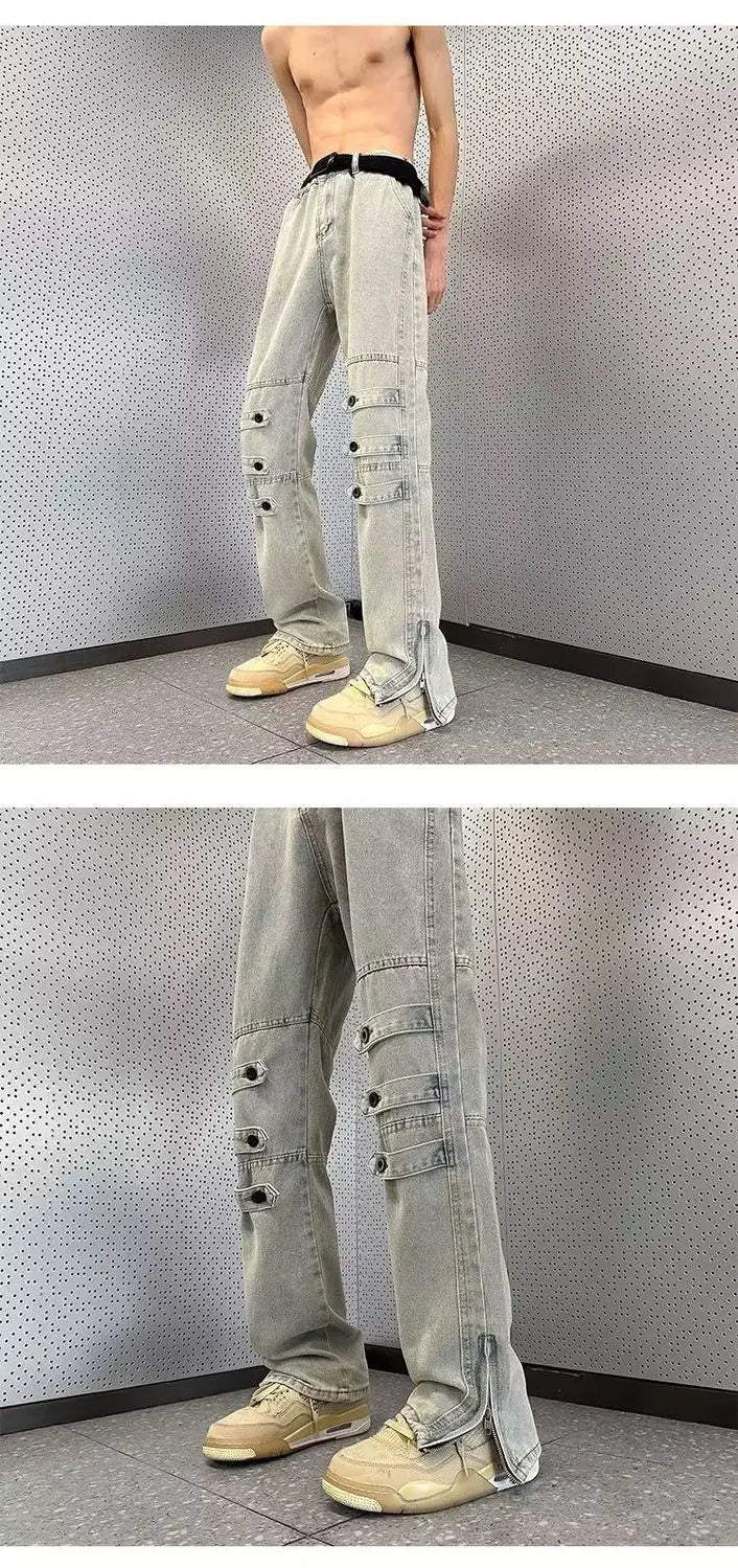 Original Luxury 2026 Brands Clothing Design Pants Men's High Street Tooling Jeans Niche High-end Zipper Split Micro-flared Pants