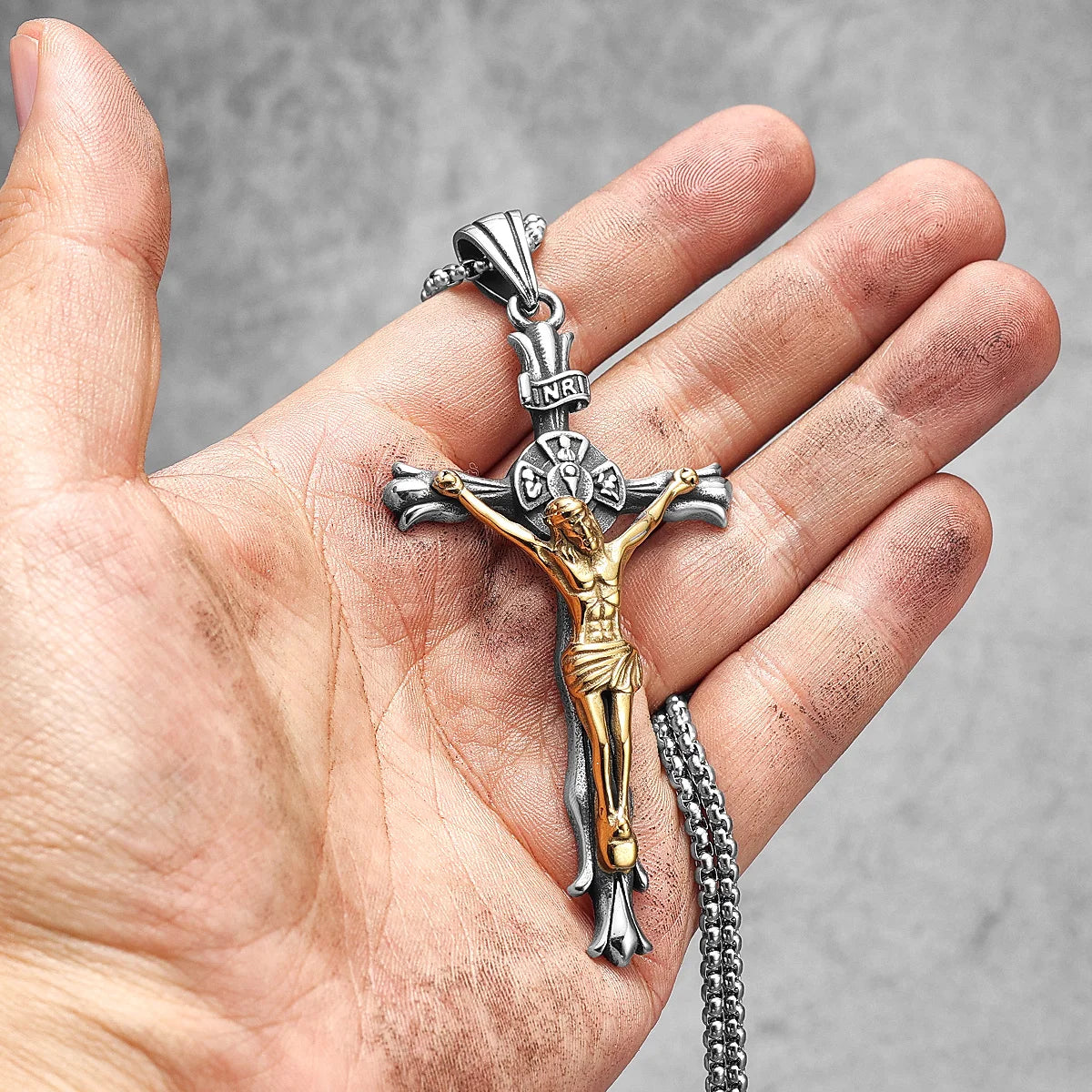 PENDRA INRI Jesus Cross Steel Necklace