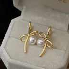 VENTFILLE 925 Sterling Silver Bow Knot Pearl Earring for Women Versatile Korean Design Gift Jewelry Dropshipping