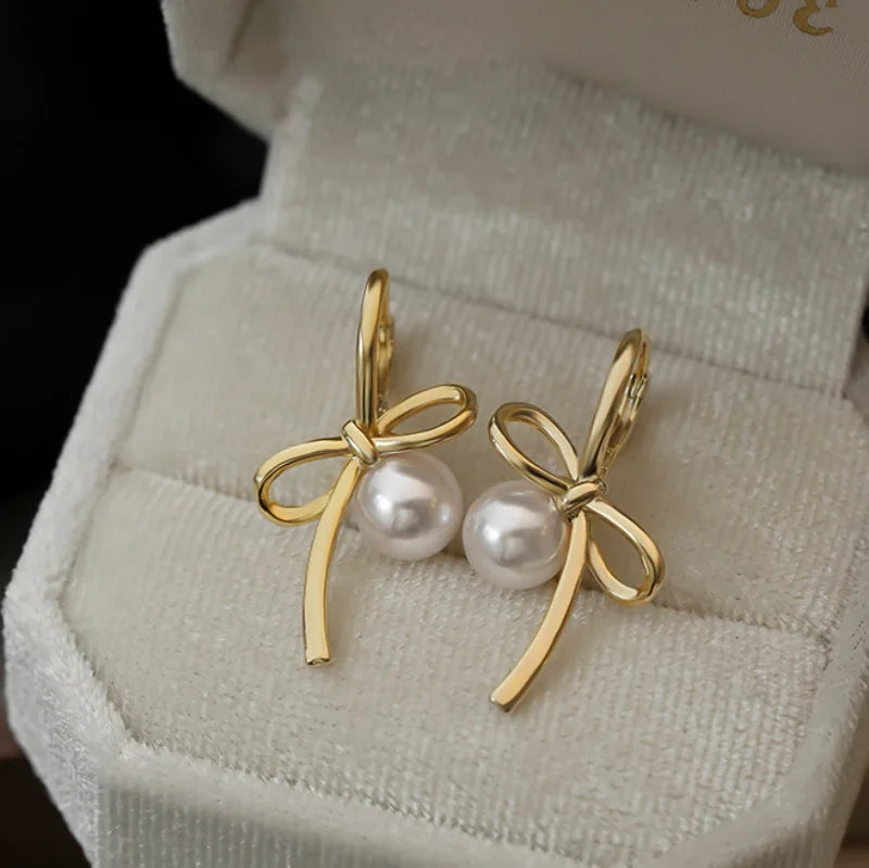 VENTFILLE 925 Sterling Silver Bow Knot Pearl Earring for Women Versatile Korean Design Gift Jewelry Dropshipping