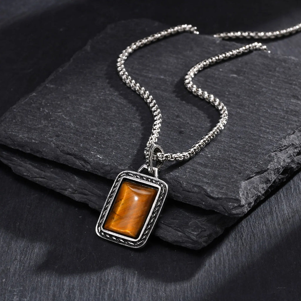 PENDRA Tiger Square Stone Pendant Necklace