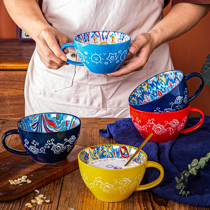 Bohemian Pattern Ceramic Coffee Mug Large Capacity Colorful Tea Cup For Daily Use Collection Ornaments