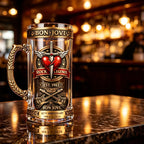 Bon Jovi Rock Legend Themed Beer Mug, Vintage Embossed Metal Handle Large Capacity Draft Beer Mug