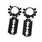 Punk Gothic Razor Blade Drop Earrings for Women Men Black Silver Color Hip Hop Stainless Steel Beads  Earring Rock Party Jewelry
