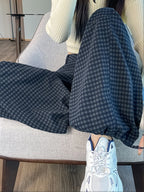 American style woolen plaid cargo pants women's autumn winter new plush casual versatile loose machete wide leg pants