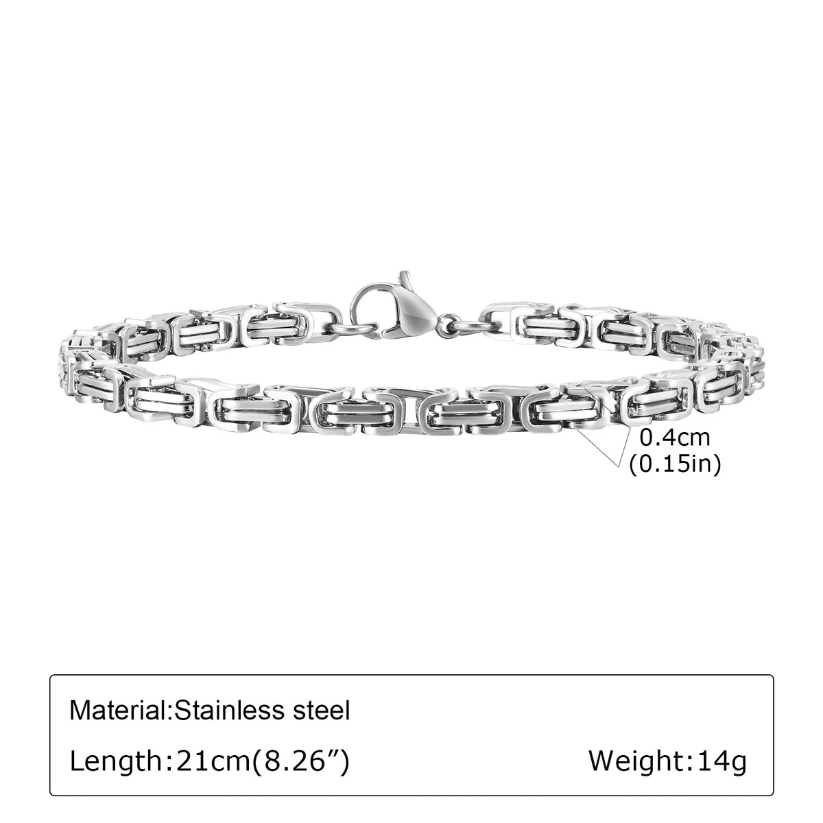 Punk Silver Color Men's Chain Bracelets,Hip Hop Stainless Steel Braided Link Wristband,Classic Metal Jewelry Gift for Him Dad