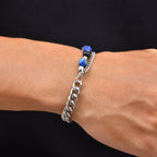 Hip Hop Natural Stone Beaded Bracelet for Men,Stainless Steel Turquoise Double Layer Spliced Chain Bracelet,Boho Jewelry