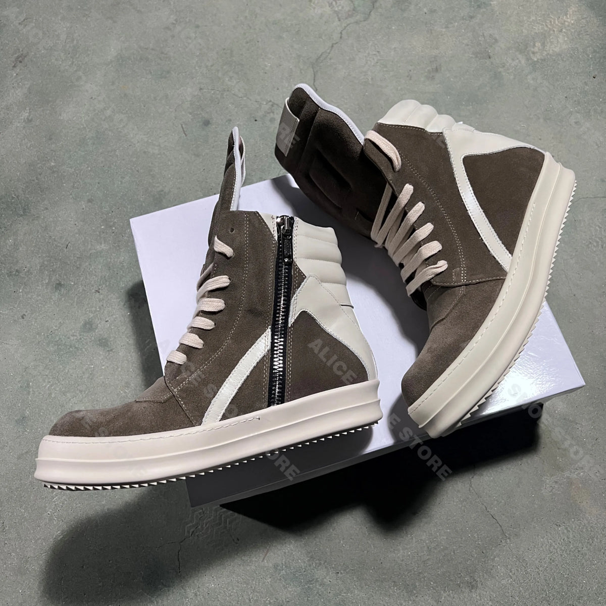 PENDRA Brown Geobasket Brown Cow-Suede High-Top Zip Thick-Sole Edition 2 Ankle Boots