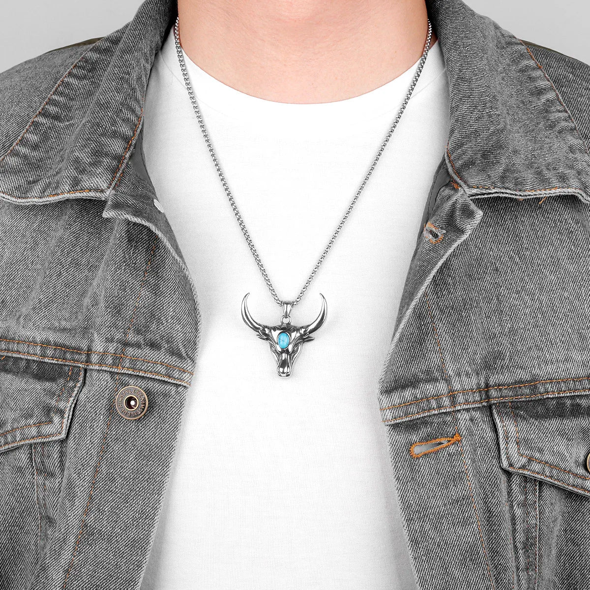 PENDRA Bullfight Bull Head Steel Necklace