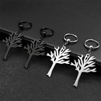 Stainless Steel Music Band Hip Hop Tree of Life Hoop Earrings for Women Silver Color Gothic Punk Earring Jewelry Gift E3404S06