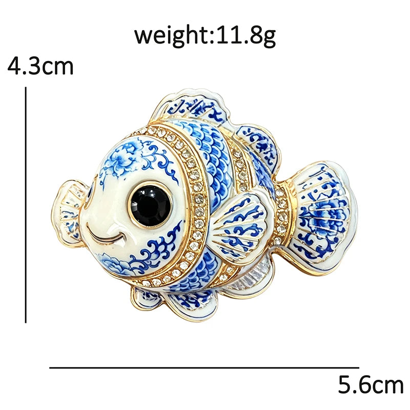 PENDRA Brightfin Rhinestone Fish Brooch