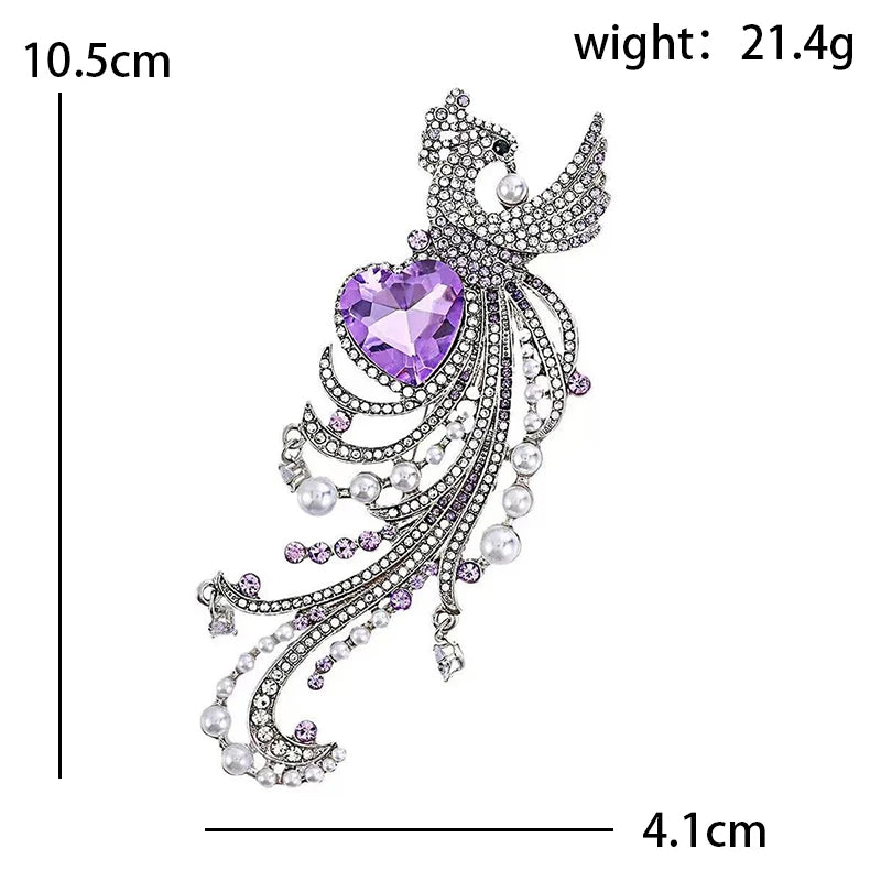 Wuli&baby Luxury Big Bird Brooches For Women Unisex Rhinestone Alloy Beautiful Animal Party Office Brooch Pins Gifts