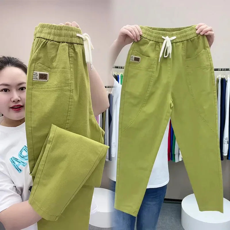 Women's Harem pants Summer Vintage Thin High Waist Straight Casual Pants Women Fashion Loose Cotton linen pants Trousers Female