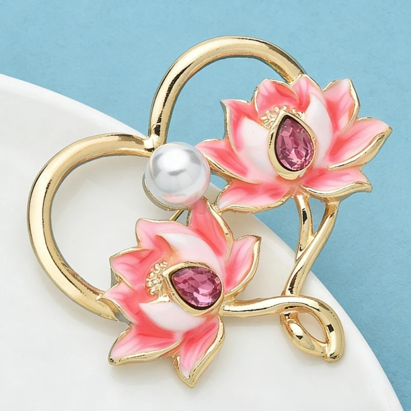 PENDRA Lotuselle Enamel Lotus Heart Brooch