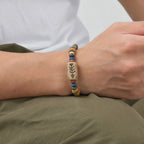 Mprainbow Fish Bone Beads Charm Bracelets for Men Boys, Retro Ethnic Wood Beaded Wristband,Adjustable Jewelry Gift to Him