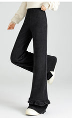 Solid corduroy micro flared pants women's winter wide leg casual high waisted narrow version straight leg sweatpants