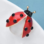 PENDRA Red Opal Ladybug Enamel Brooch