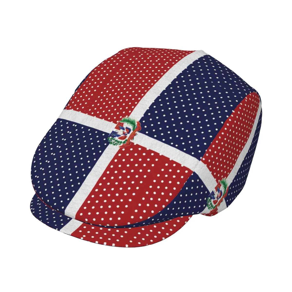 Flat-Top Hats Featuring a Polka Dot Design of The Dominican Flag, Suitable for Both Men And Women, Including Newsboy Caps