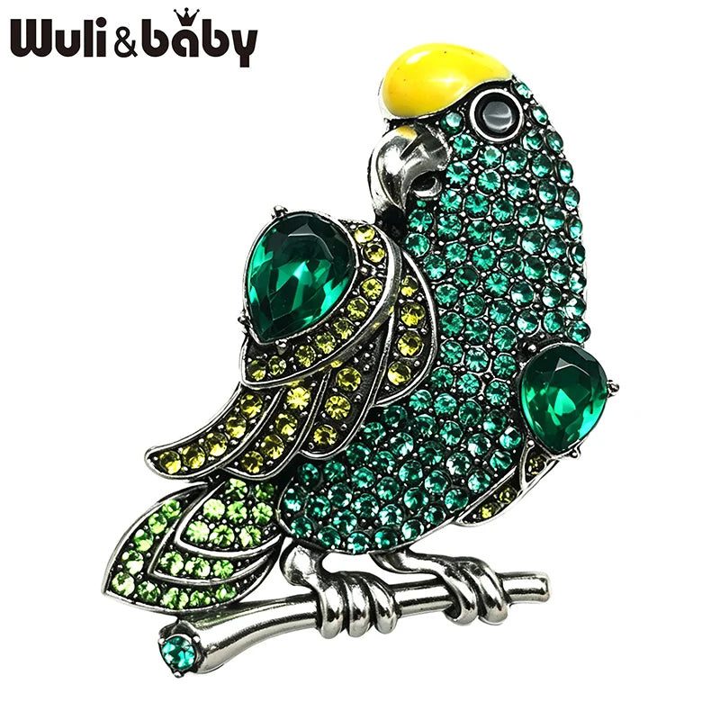 Wuli&baby Vintage Parrot Bird Brooches For Women Unisex 5-color Rhinestone Enamel Birds Animal Party Casual Brooch Pins Gifts