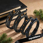 Punk Men Natural Stone Stackable Leather Bracelet,Multilayer Braided PU Wristband with Magnetic Buckle,Punk Casual Jewelry Gift