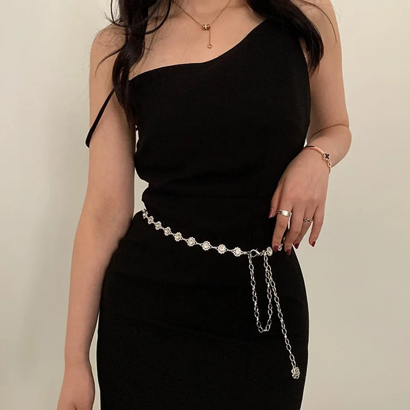 Silver Retro Waist Chain Accessory Metal Chain Belt Women's New Summer Versatile Match Skirts Pants Thin Leather Belt Trendy