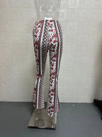 Vintage Boho Spring Floral Print Casual Pants Fashion new high elasticity tight fitting micro flared Yoga Joggers pants