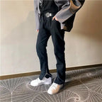 Autumn and winter 2026 high street washed slim-fit foot zipper leg split fork solid mopping menswear clothing jeans luxury men