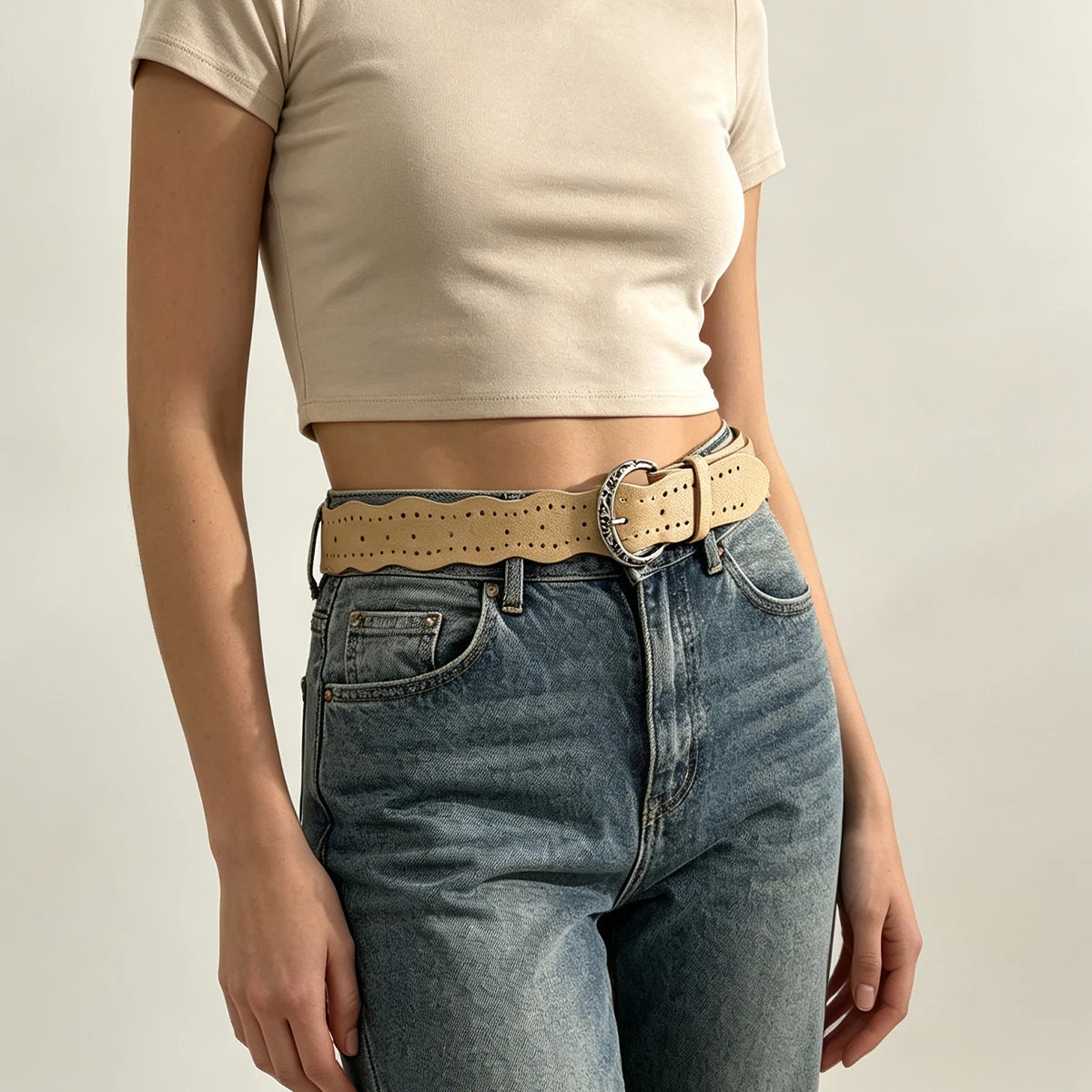 PENDRA Rhealia Leather Silver Pin Buckle Wide Belt